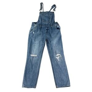 Risen Jeans Overalls Bibs Womens Medium Distressed Blue Denim